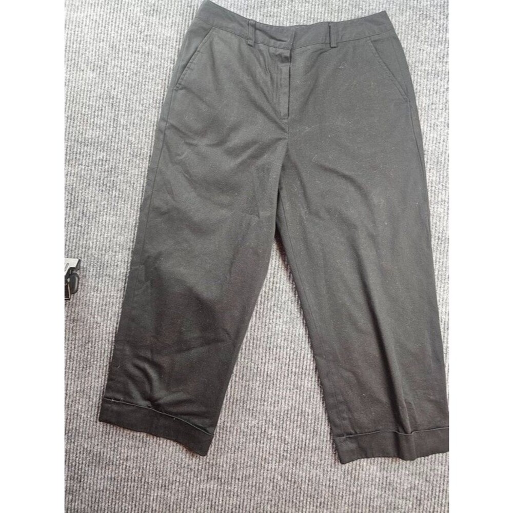 LARRY LEVINE Women's 10 Black Cropped Sailor Pants Cuffed Wide-leg Lightweight